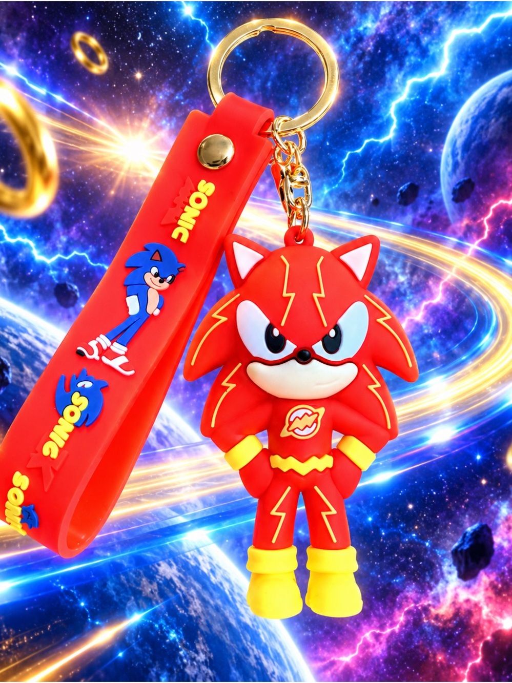 Supersonic Heroes Red Sonic FLASH Action Figure Silicone Keychain bag charm